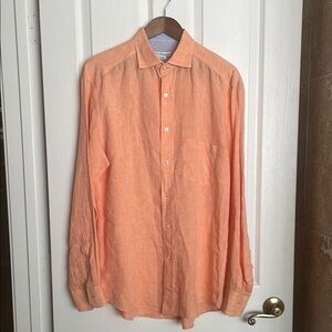 Luigi Baldo - Fine Orange Linen Shirt with light blue accents.